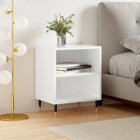 High Gloss White Bedside Cabinet 40x30x50 cm - Engineered Wood