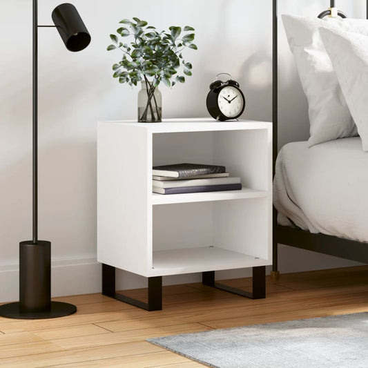 White Engineered Wood Bedside Cabinet, 40x30x50 cm