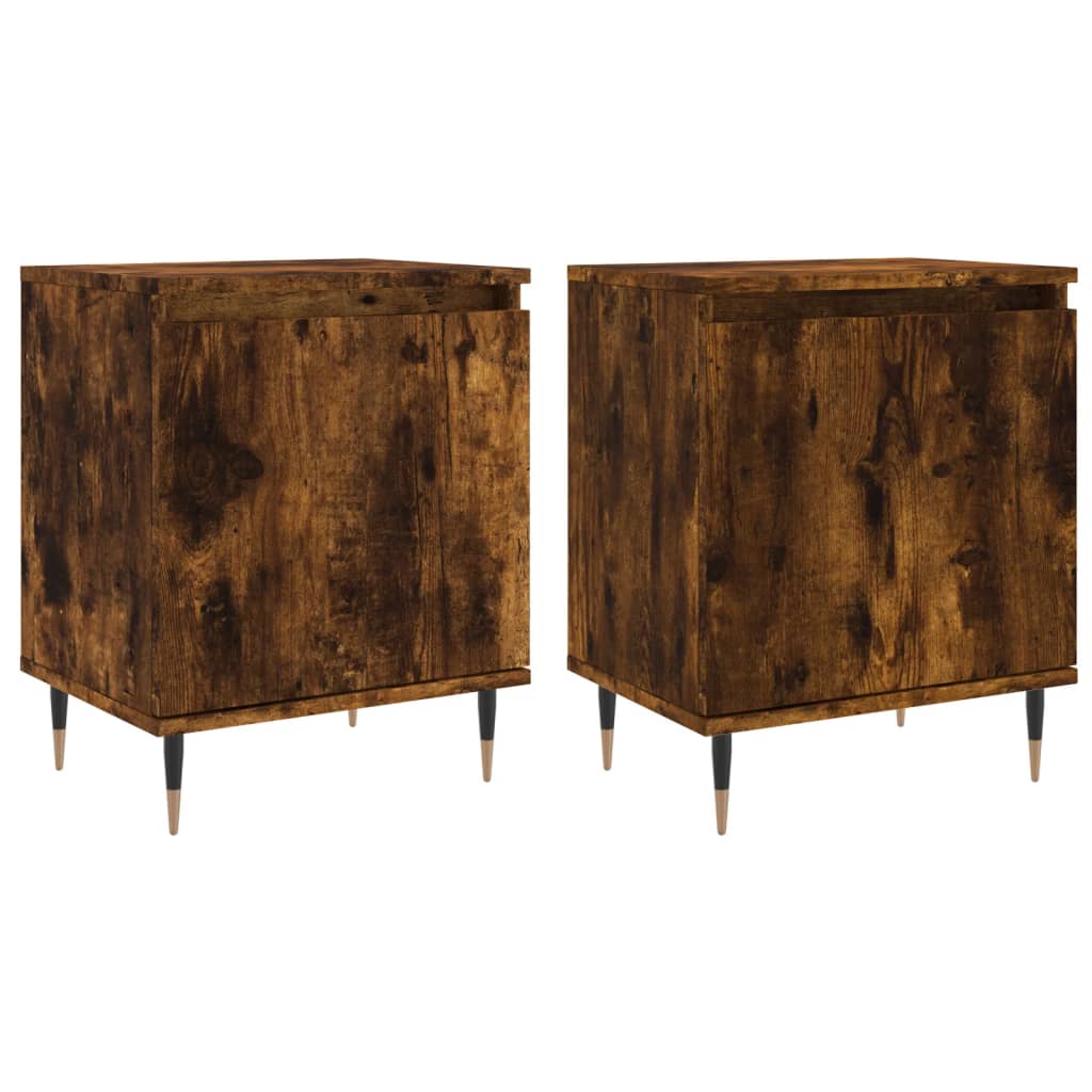 Set of 2 Smoked Oak Bedside Cabinets - 40x30x50 cm Engineered Wood