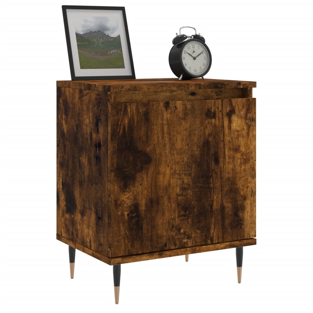 Set of 2 Smoked Oak Bedside Cabinets - 40x30x50 cm Engineered Wood
