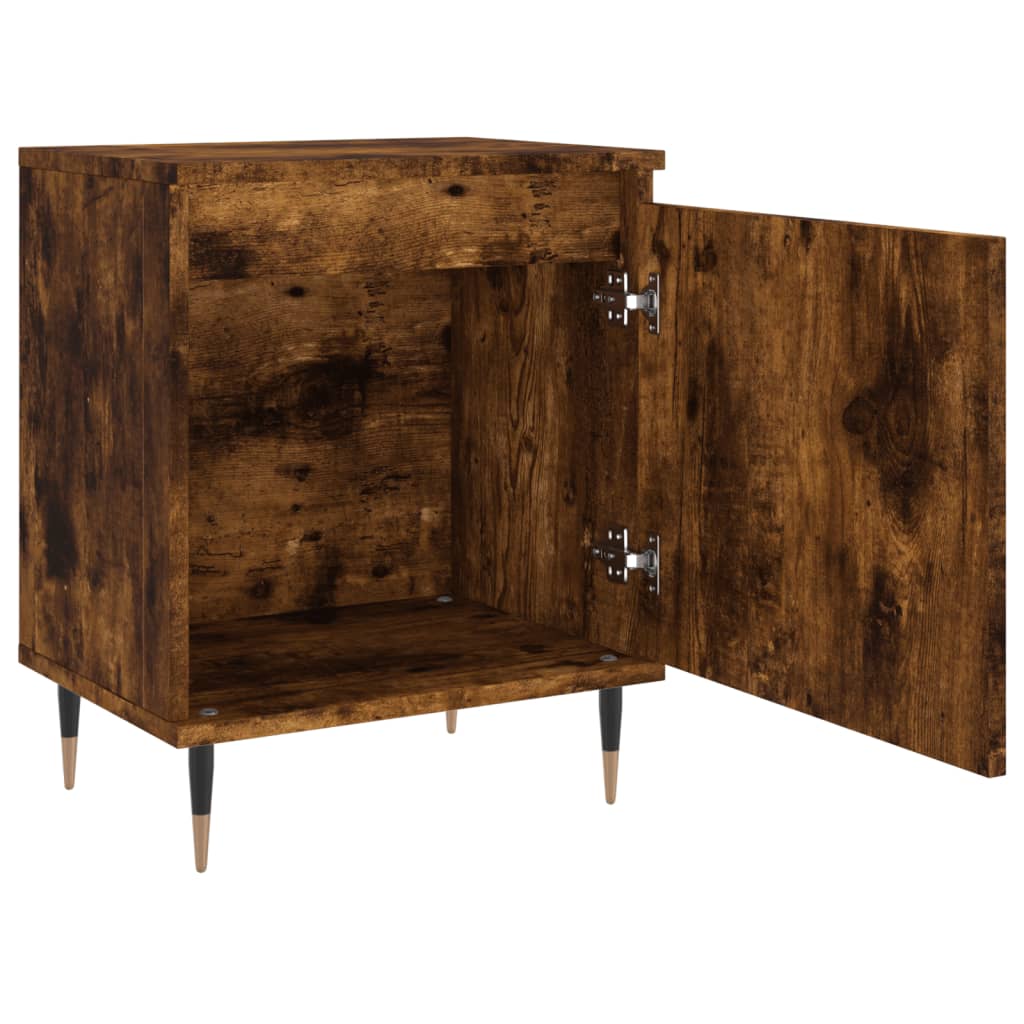 Set of 2 Smoked Oak Bedside Cabinets - 40x30x50 cm Engineered Wood