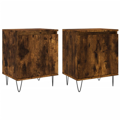 Set of 2 Smoked Oak Bedside Cabinets - 40x30x50 cm Engineered Wood