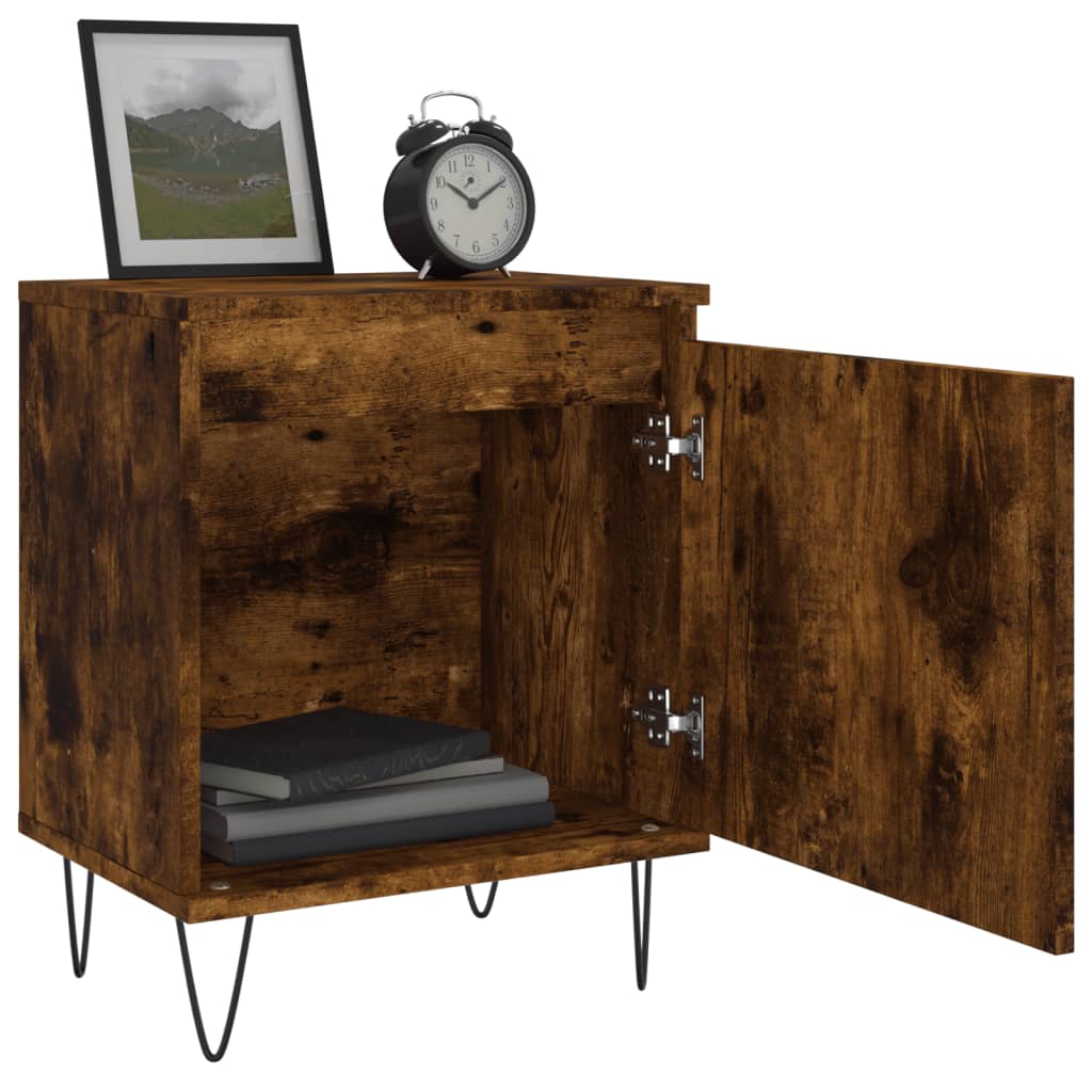 Set of 2 Smoked Oak Bedside Cabinets - 40x30x50 cm Engineered Wood