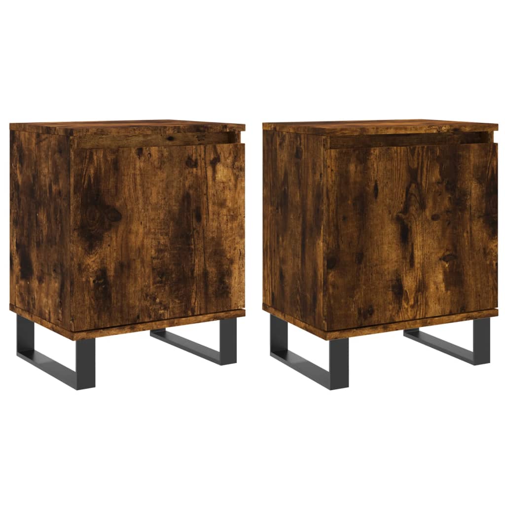Smoked Oak Bedside Cabinets Set - 2 Pcs, Engineered Wood, 40x30x50 cm