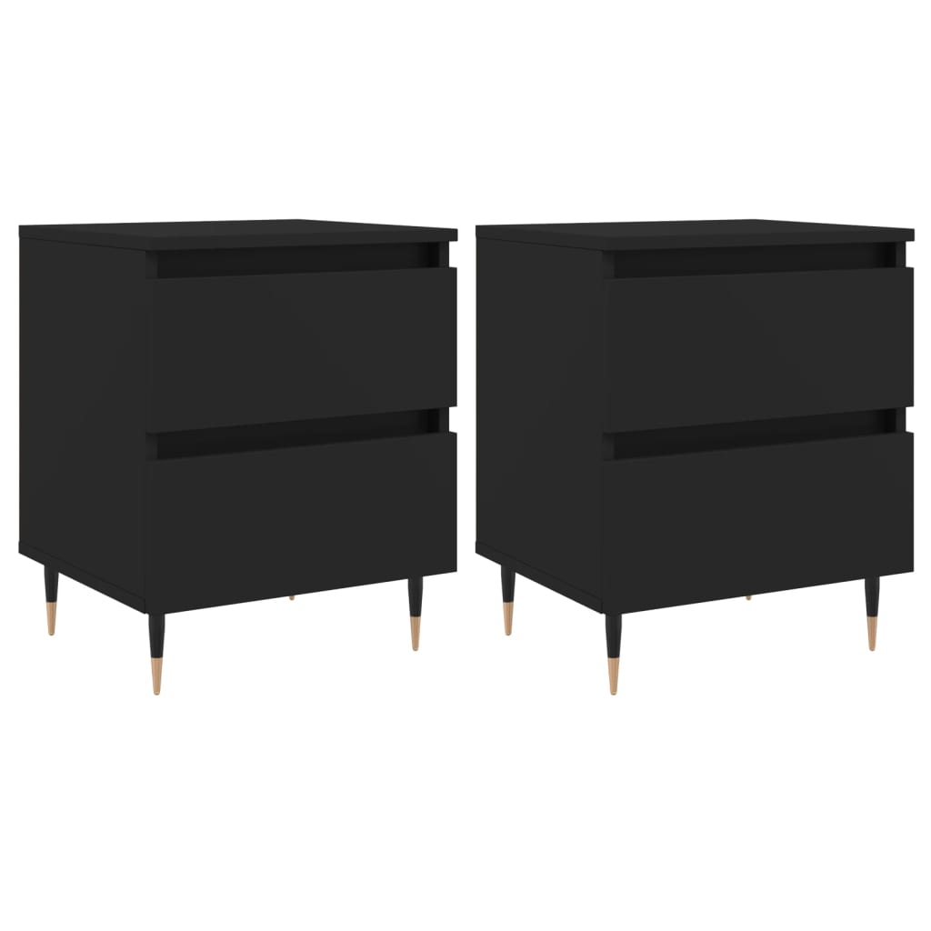 Black Bedside Cabinets Set of 2, 40x35x50cm, Engineered Wood