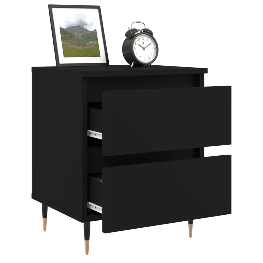 Black Bedside Cabinets Set of 2, 40x35x50cm, Engineered Wood