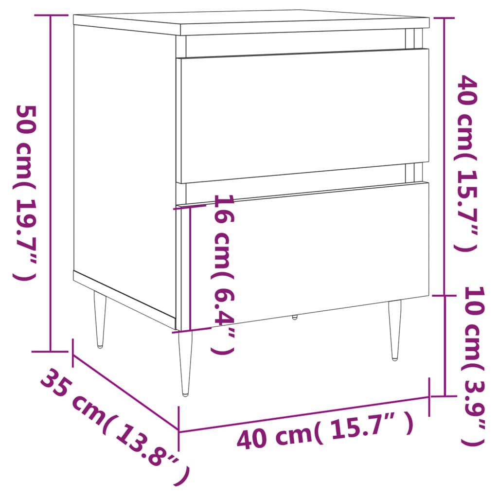 Black Bedside Cabinets Set of 2, 40x35x50cm, Engineered Wood