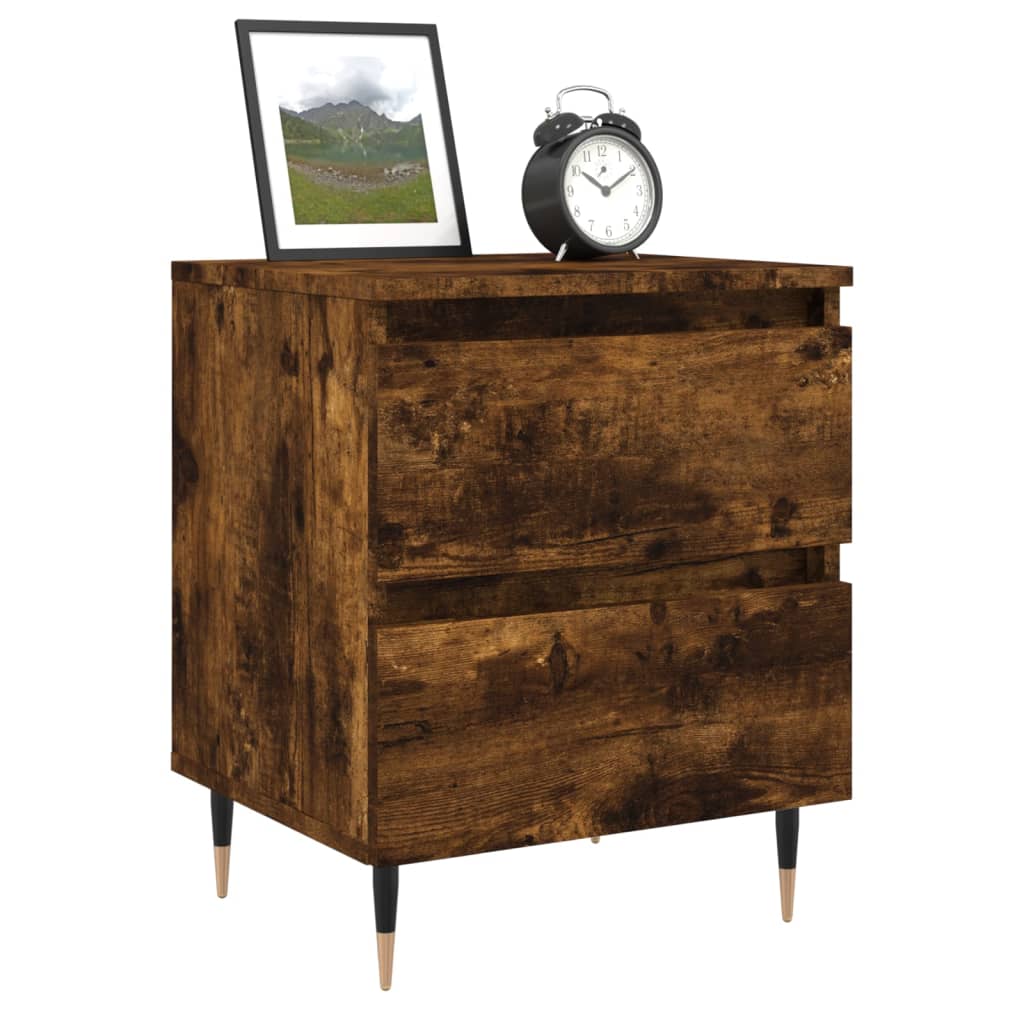 Smoked Oak Bedside Cabinet 40x35x50cm - Engineered Wood