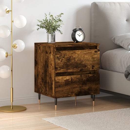 Smoked Oak Bedside Cabinet 40x35x50cm - Engineered Wood