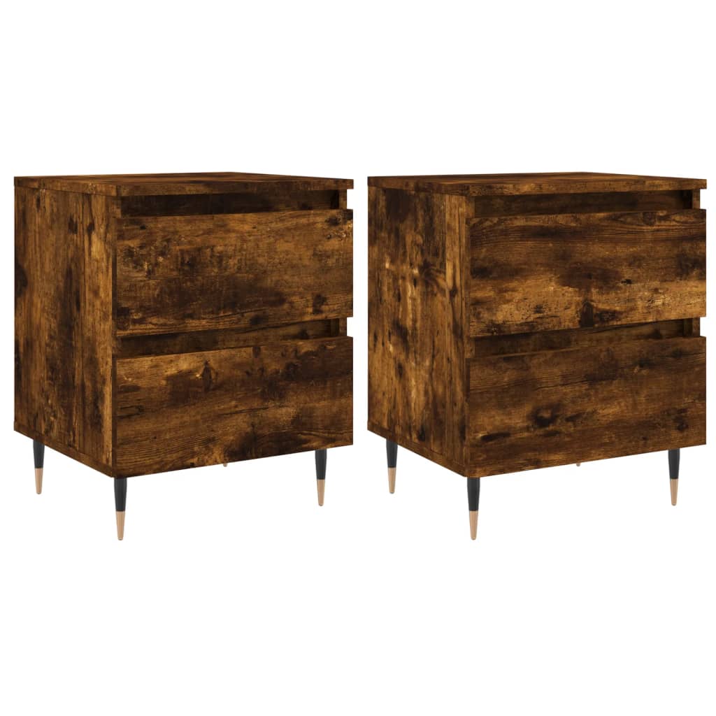 Smoked Oak Bedside Cabinets Set of 2 - 40x35x50 cm Engineered Wood