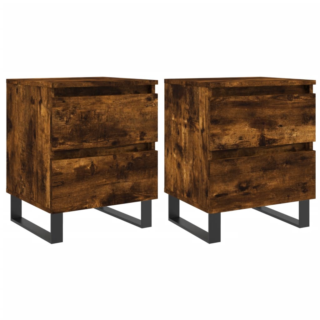 Smoked Oak Bedside Cabinets Set 2pcs, Engineered Wood, 40x35x50 cm