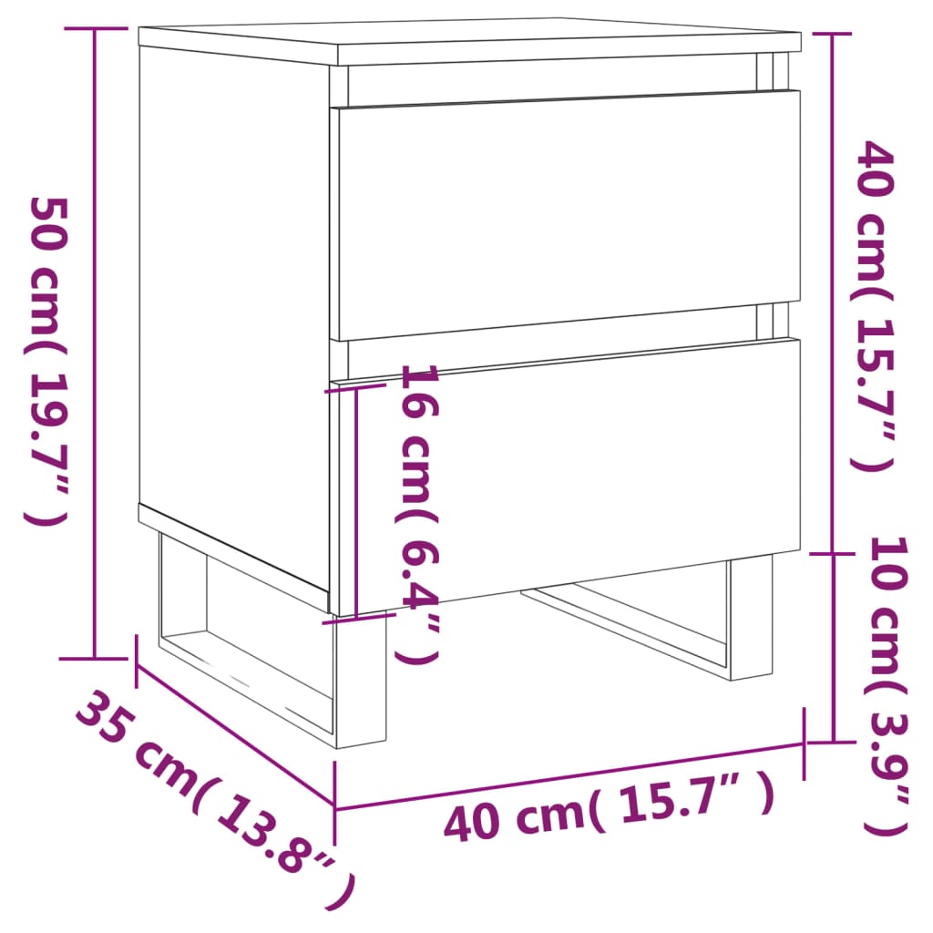 Smoked Oak Bedside Cabinets Set 2pcs, Engineered Wood, 40x35x50 cm