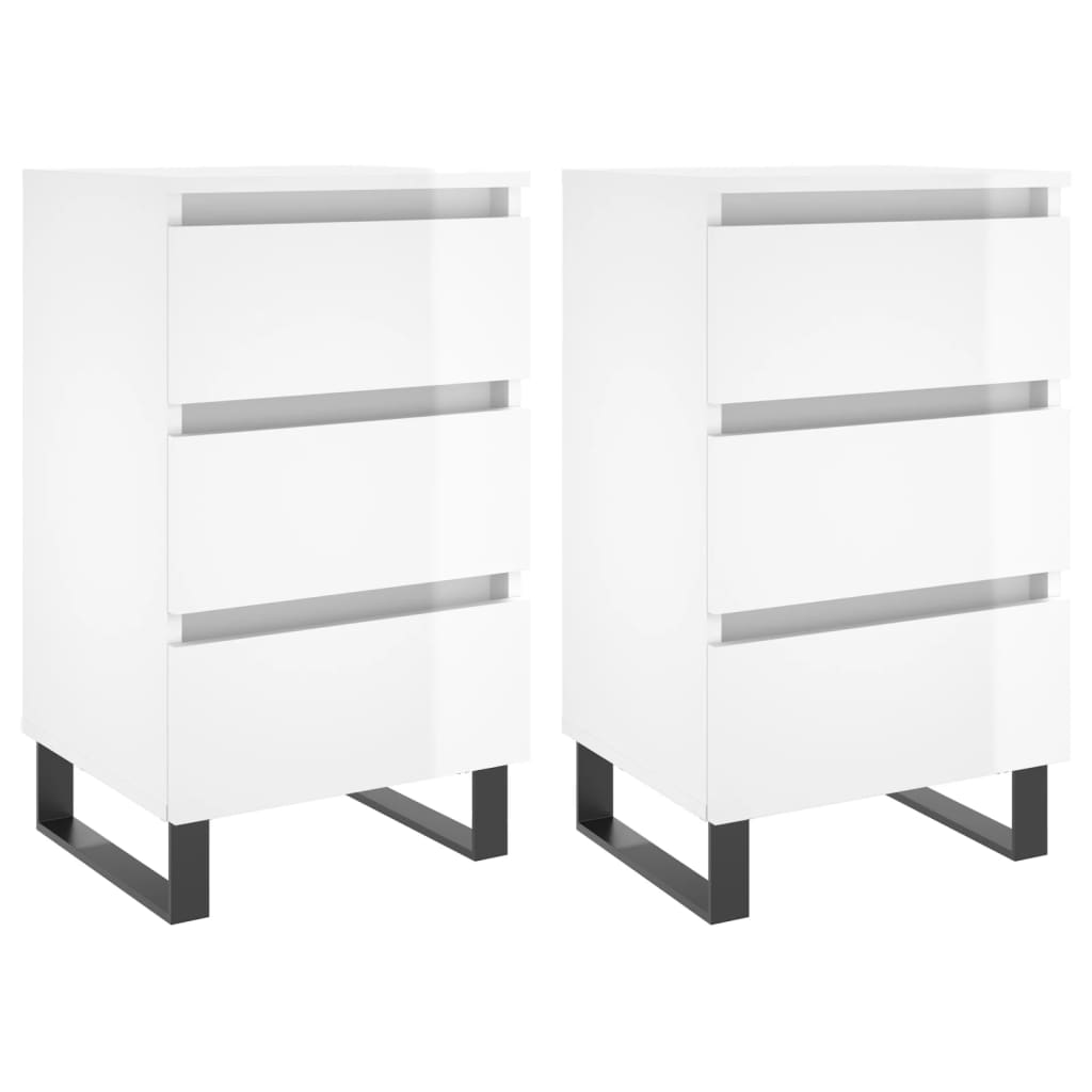 High Gloss White Bedside Cabinets Set of 2, 40x35x69 cm Wood