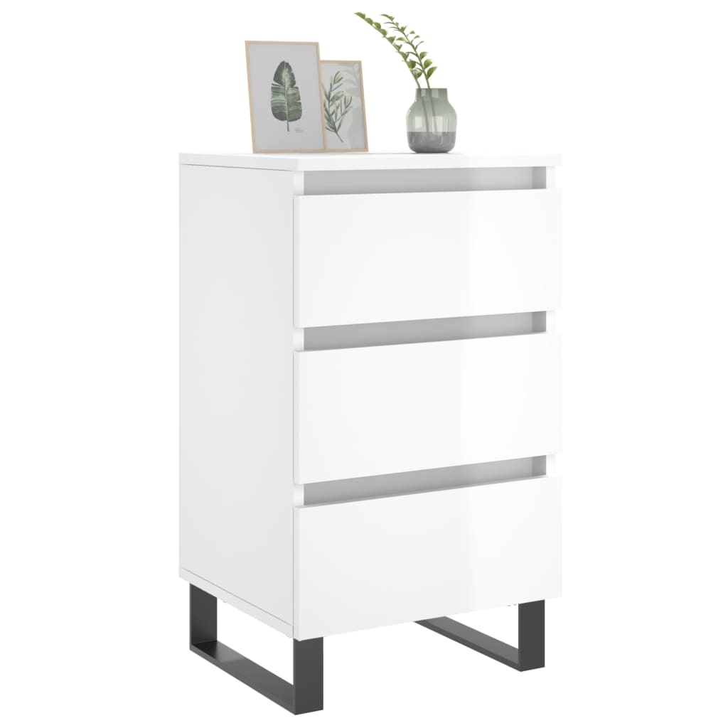 High Gloss White Bedside Cabinets Set of 2, 40x35x69 cm Wood