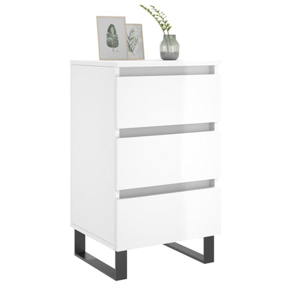 High Gloss White Bedside Cabinets Set of 2, 40x35x69 cm Wood