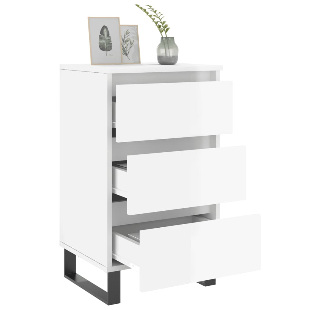 High Gloss White Bedside Cabinets Set of 2, 40x35x69 cm Wood