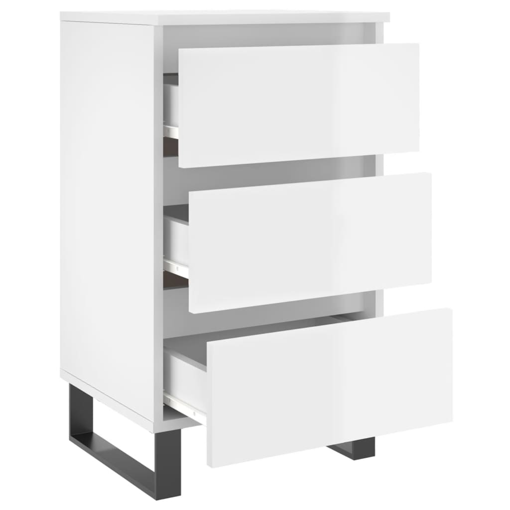High Gloss White Bedside Cabinets Set of 2, 40x35x69 cm Wood