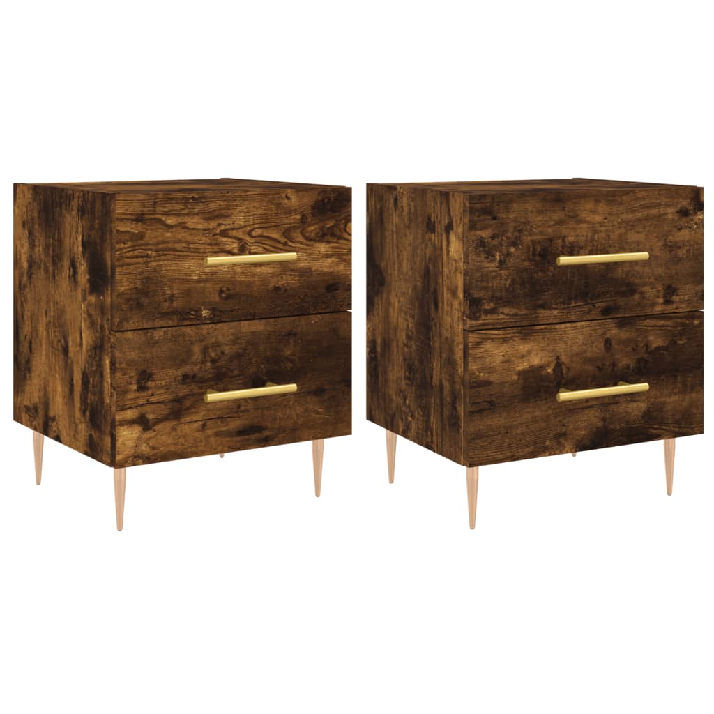 Smoked Oak Bedside Cabinets Set - Engineered Wood, 40x35x47.5 cm