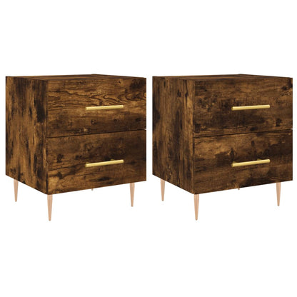 Smoked Oak Bedside Cabinets Set - Engineered Wood, 40x35x47.5 cm