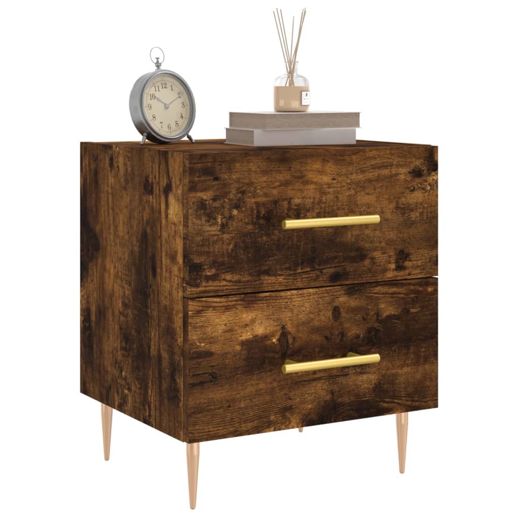 Smoked Oak Bedside Cabinets Set - Engineered Wood, 40x35x47.5 cm