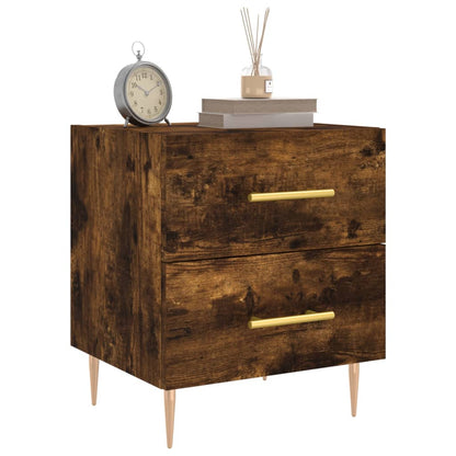 Smoked Oak Bedside Cabinets Set - Engineered Wood, 40x35x47.5 cm