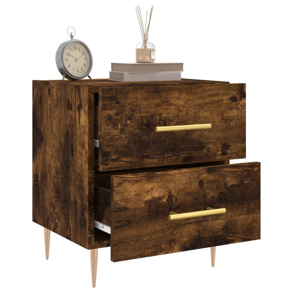 Smoked Oak Bedside Cabinets Set - Engineered Wood, 40x35x47.5 cm
