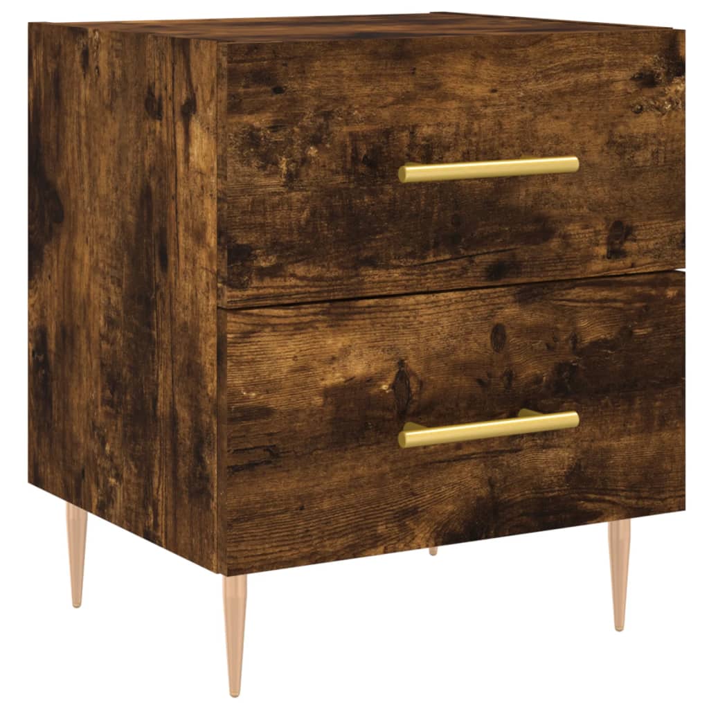 Smoked Oak Bedside Cabinets Set - Engineered Wood, 40x35x47.5 cm