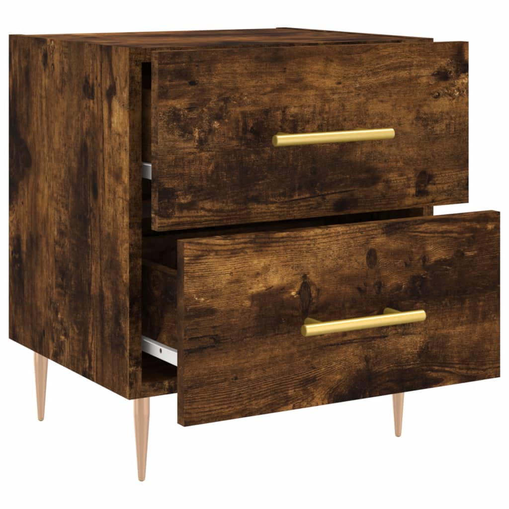 Smoked Oak Bedside Cabinets Set - Engineered Wood, 40x35x47.5 cm