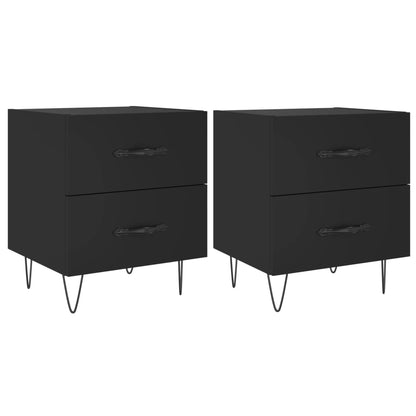 Set of 2 Black Bedside Cabinets, Engineered Wood, 40x35x47.5 cm
