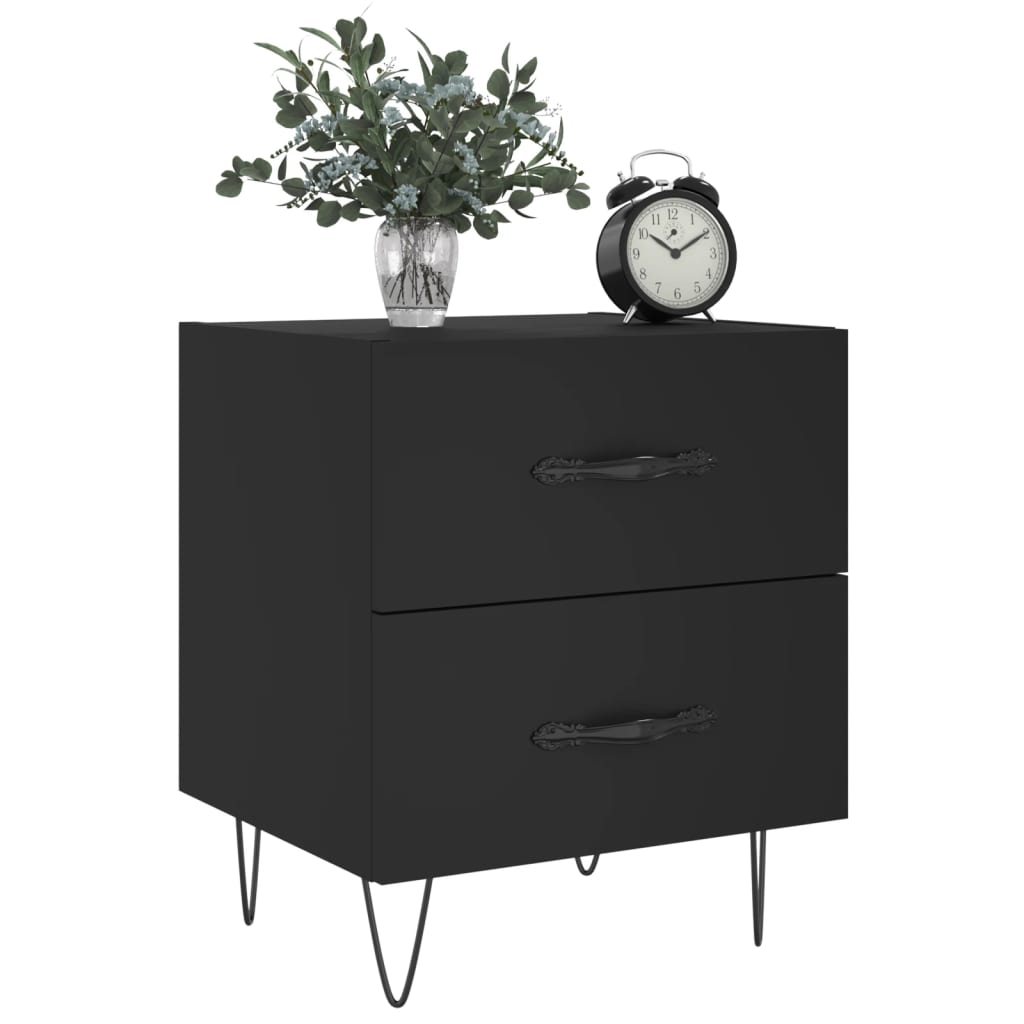 Set of 2 Black Bedside Cabinets, Engineered Wood, 40x35x47.5 cm