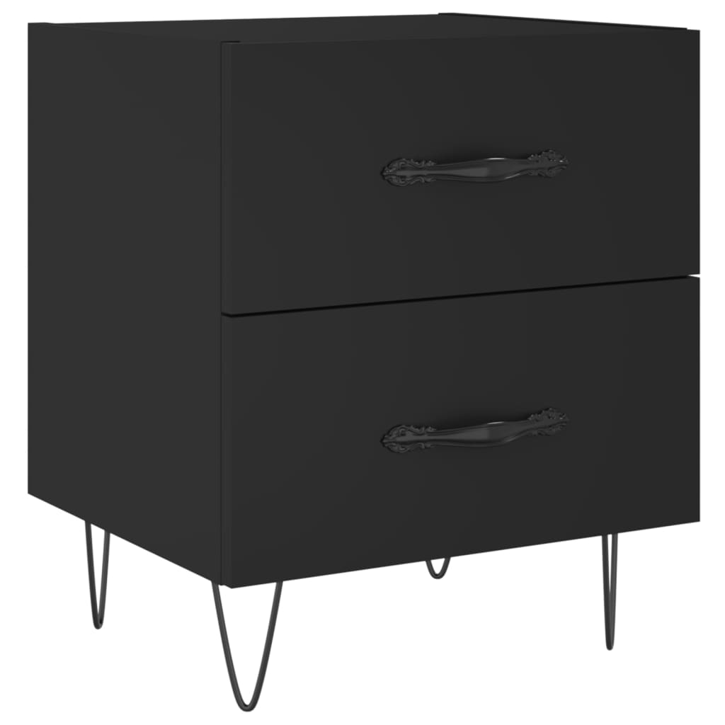 Set of 2 Black Bedside Cabinets, Engineered Wood, 40x35x47.5 cm