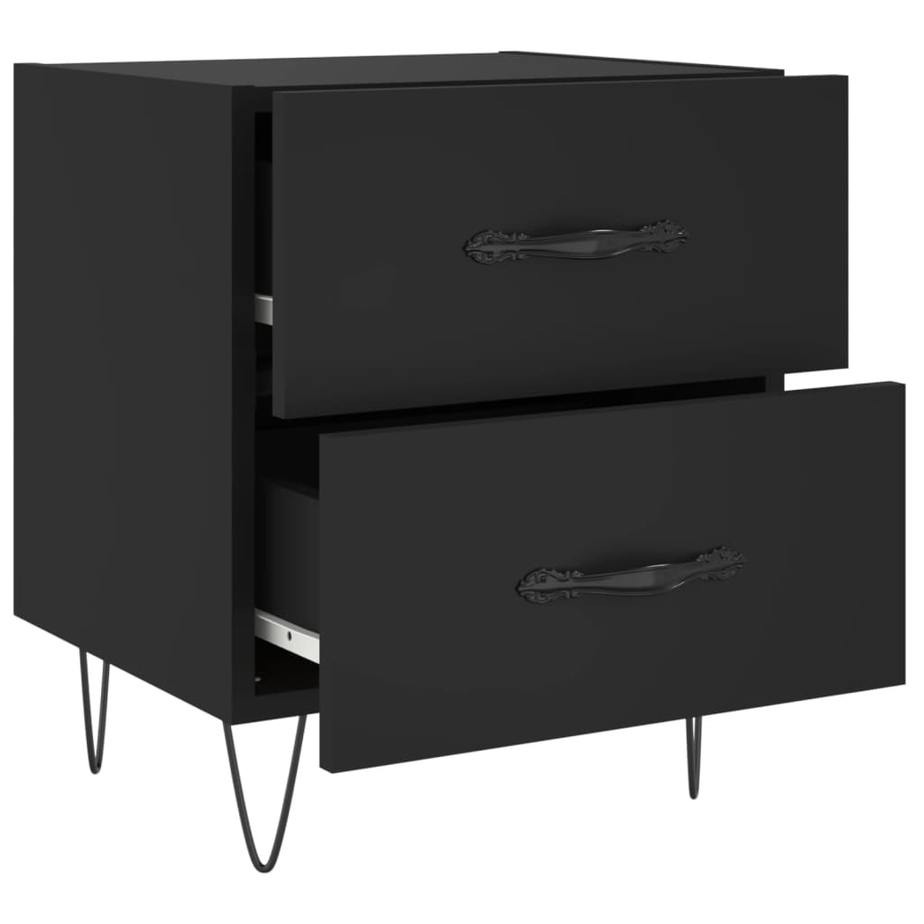 Set of 2 Black Bedside Cabinets, Engineered Wood, 40x35x47.5 cm