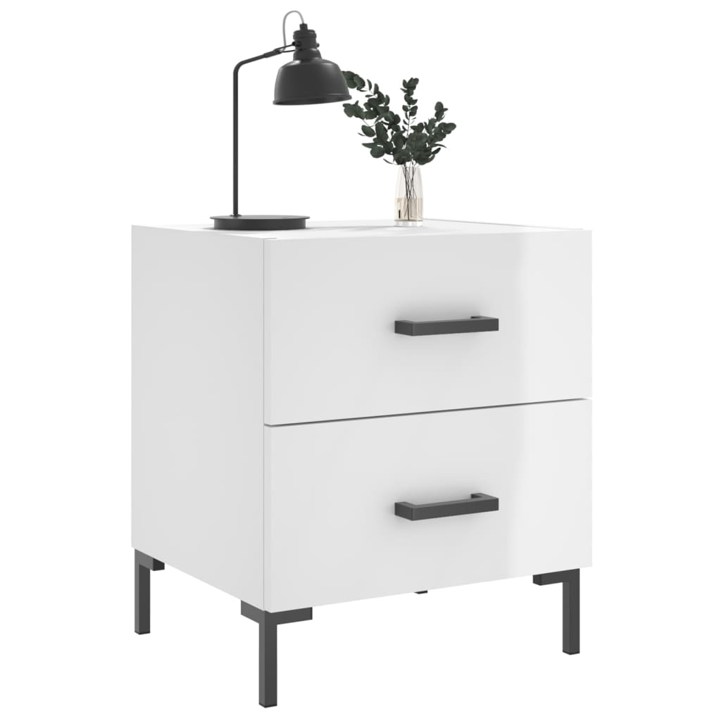 High Gloss White Bedside Cabinets Set - 2 pcs, 40x35x47.5 cm