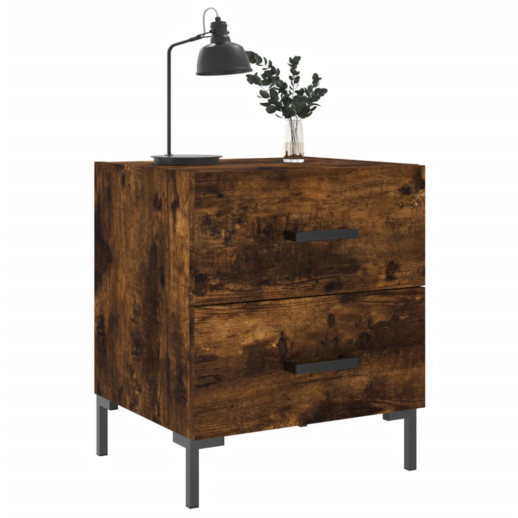 Smoked Oak Bedside Cabinet - 40x35x47.5 cm Engineered Wood