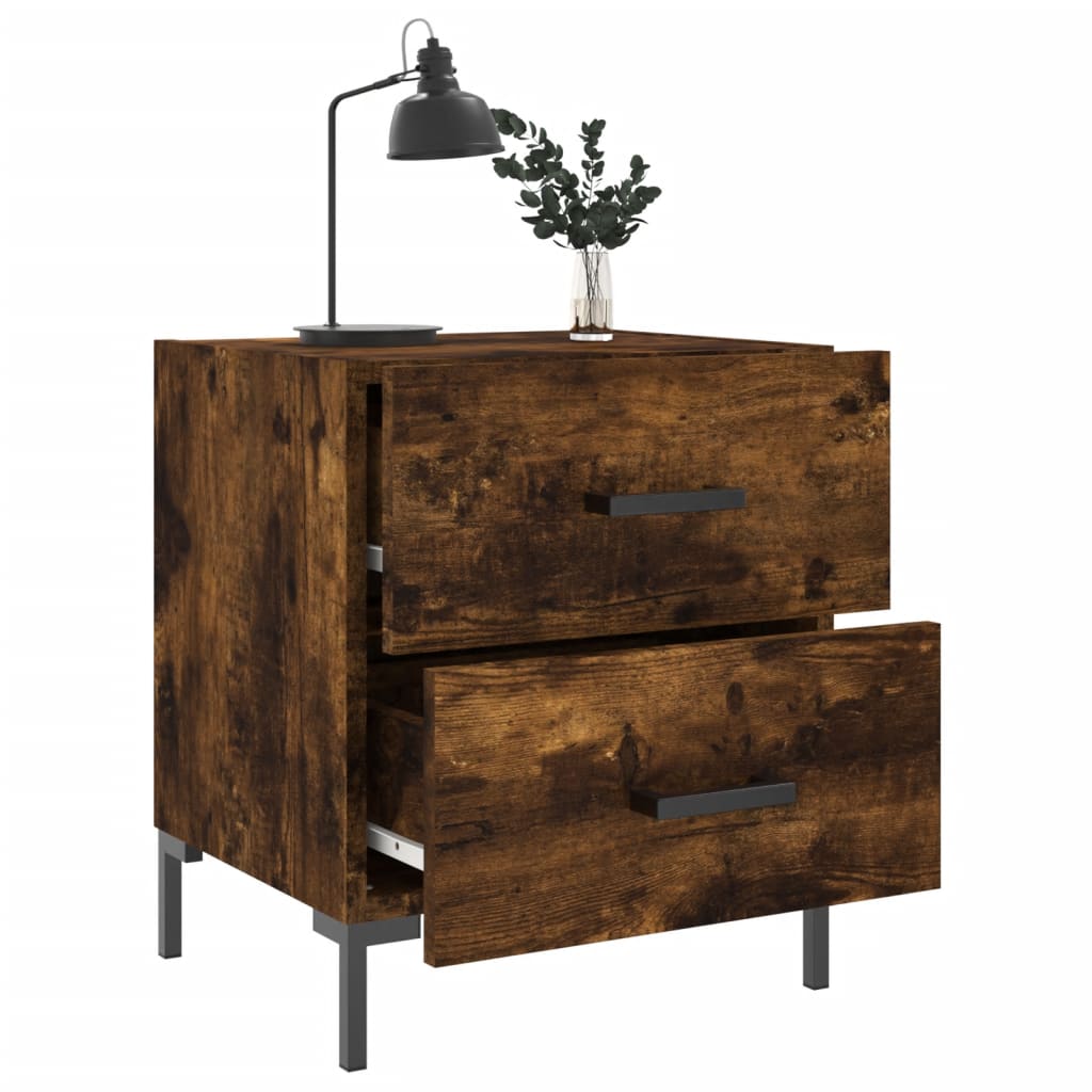 Smoked Oak Bedside Cabinet - 40x35x47.5 cm Engineered Wood