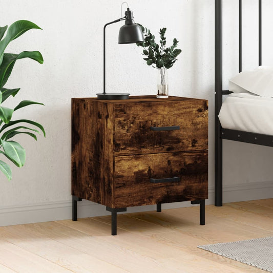Smoked Oak Bedside Cabinet - 40x35x47.5 cm Engineered Wood