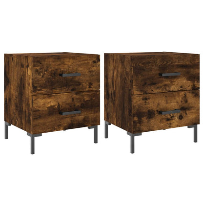 Smoked Oak Bedside Cabinets Set - Engineered Wood 40x35x47.5 cm
