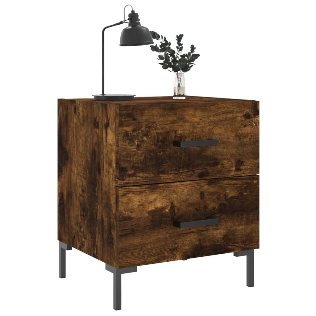Smoked Oak Bedside Cabinets Set - Engineered Wood 40x35x47.5 cm