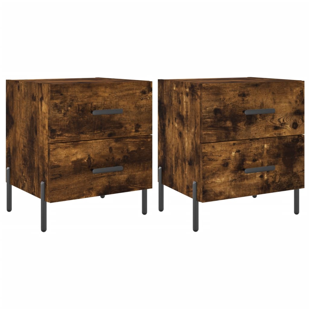 Set of 2 Smoked Oak Bedside Cabinets - 40x35x47.5 cm Engineered Wood