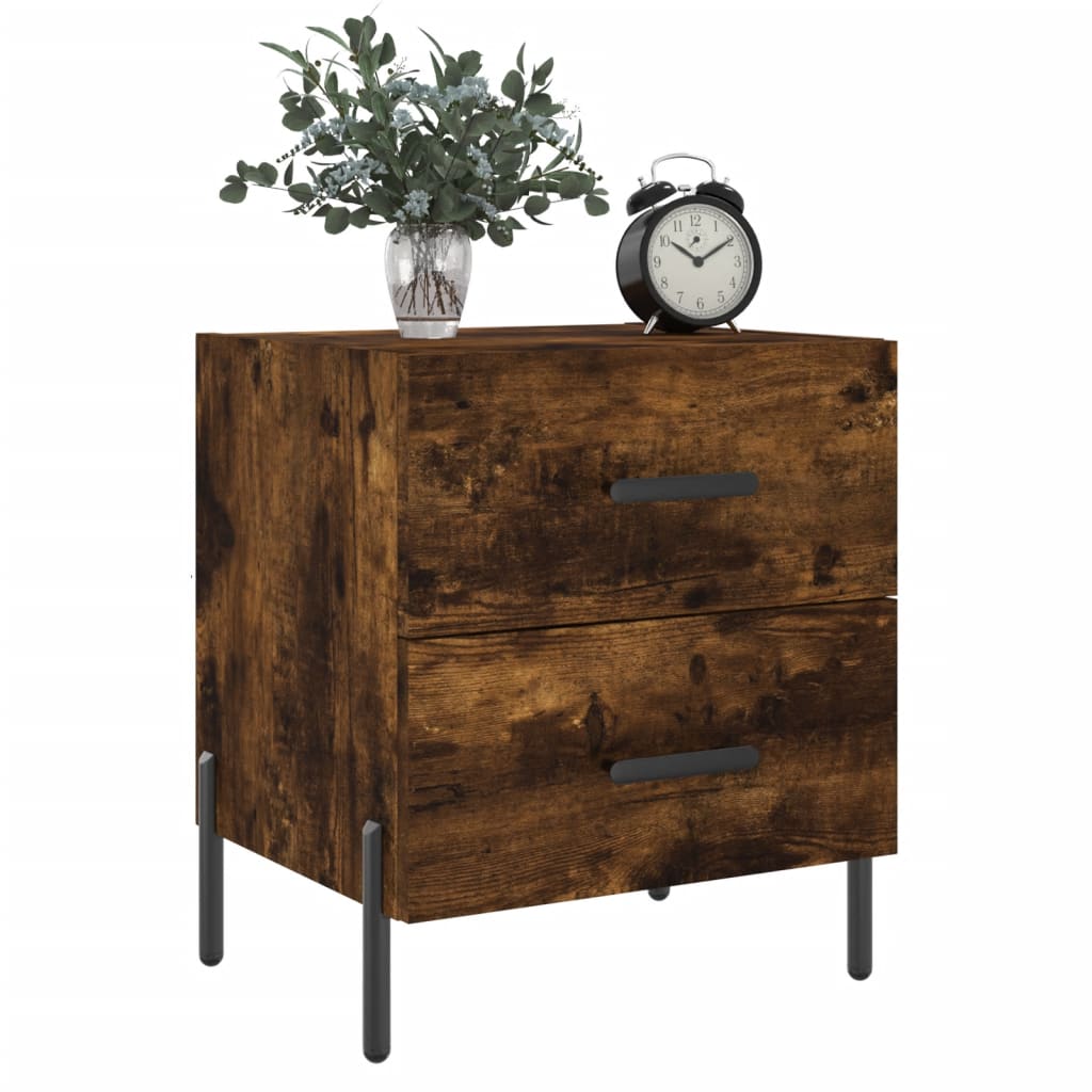 Set of 2 Smoked Oak Bedside Cabinets - 40x35x47.5 cm Engineered Wood