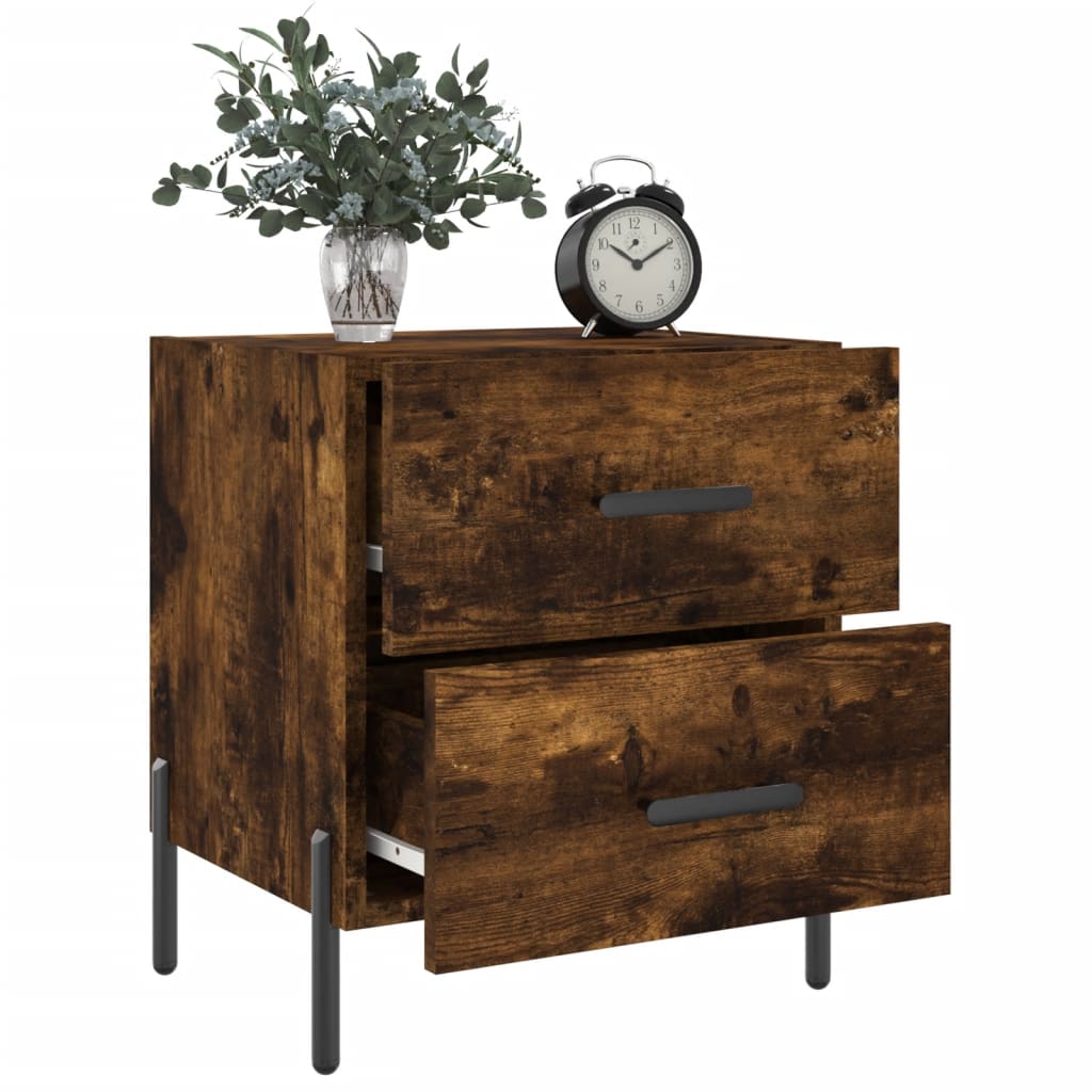 Set of 2 Smoked Oak Bedside Cabinets - 40x35x47.5 cm Engineered Wood