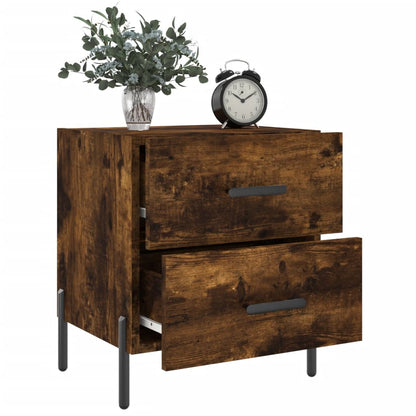 Set of 2 Smoked Oak Bedside Cabinets - 40x35x47.5 cm Engineered Wood