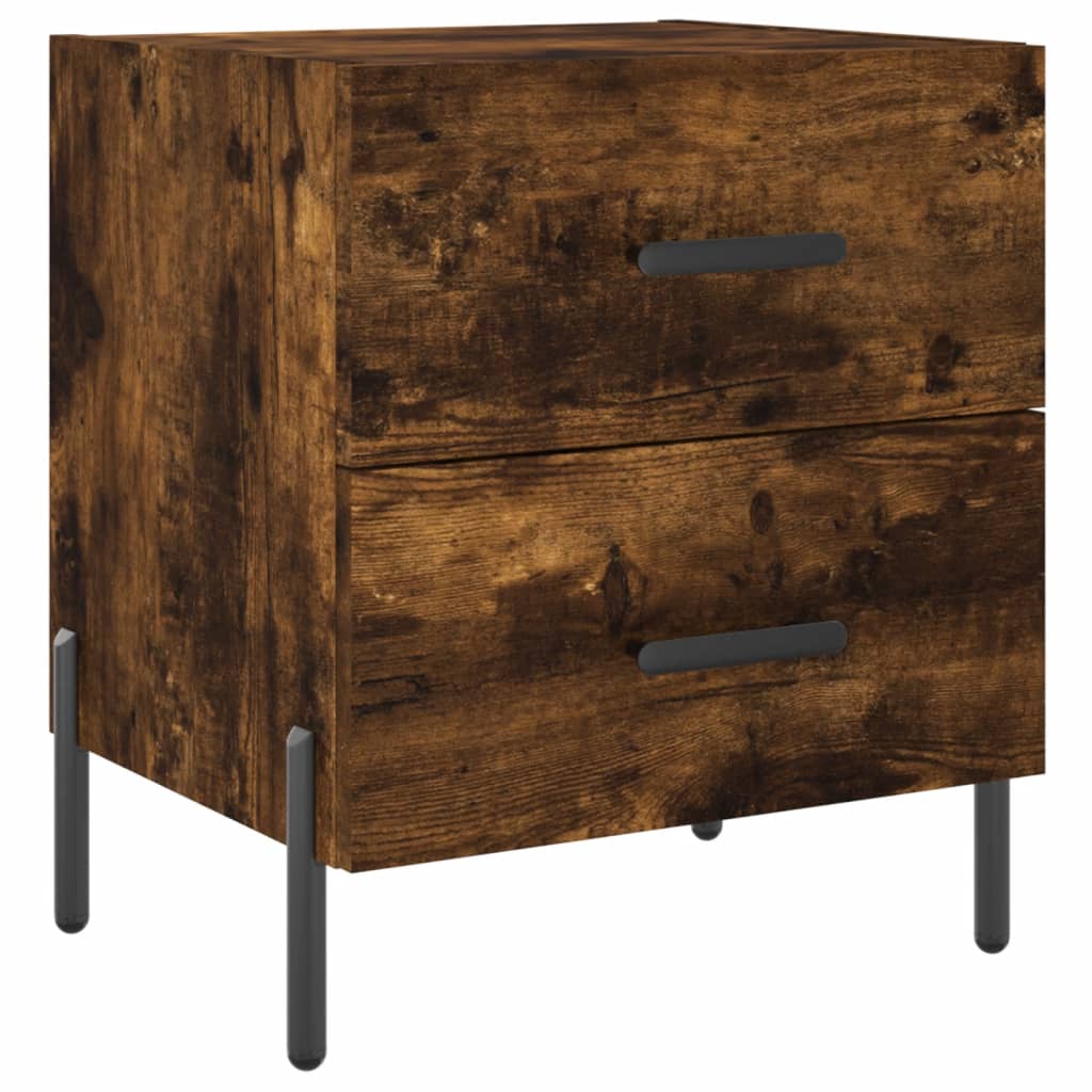 Set of 2 Smoked Oak Bedside Cabinets - 40x35x47.5 cm Engineered Wood
