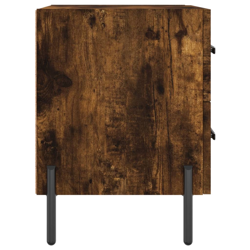 Set of 2 Smoked Oak Bedside Cabinets - 40x35x47.5 cm Engineered Wood