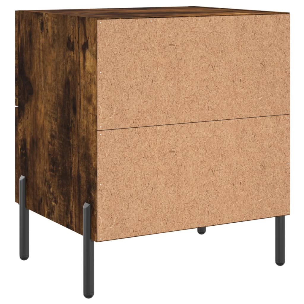 Set of 2 Smoked Oak Bedside Cabinets - 40x35x47.5 cm Engineered Wood