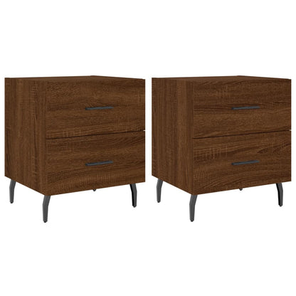 Brown Oak Bedside Cabinets Set - Engineered Wood, 40x35x47.5 cm