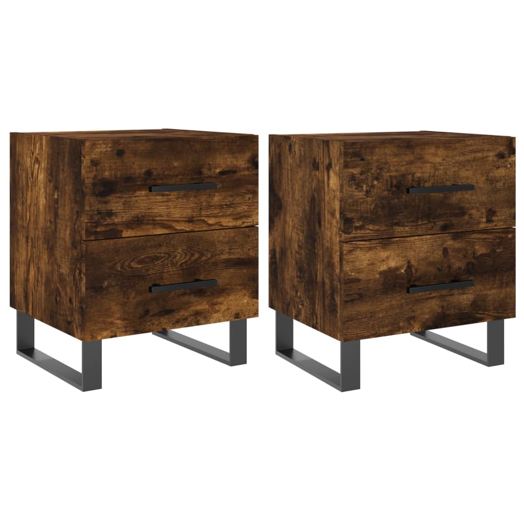 Smoked Oak Bedside Cabinets 2pcs - Engineered Wood, 40x35x47.5 cm