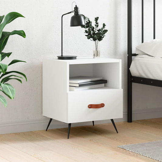 White Engineered Wood Bedside Cabinet - 40x35x47.5 cm