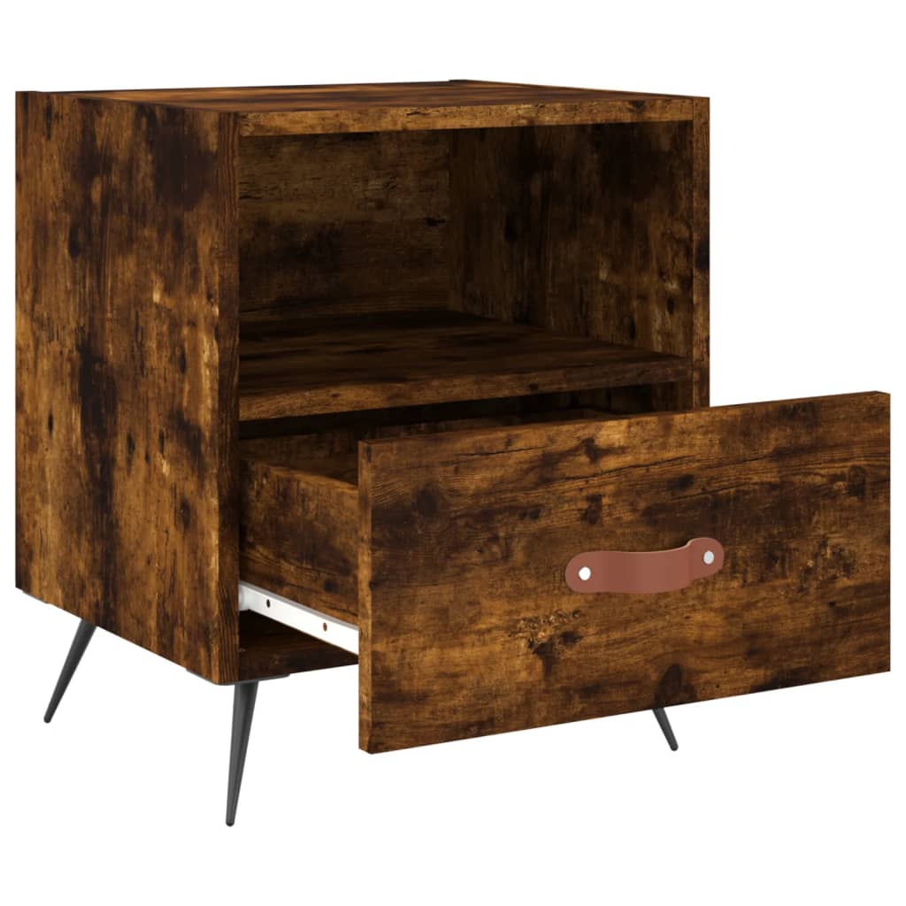 Smoked Oak Bedside Cabinet - 40x35x47.5 cm Engineered Wood