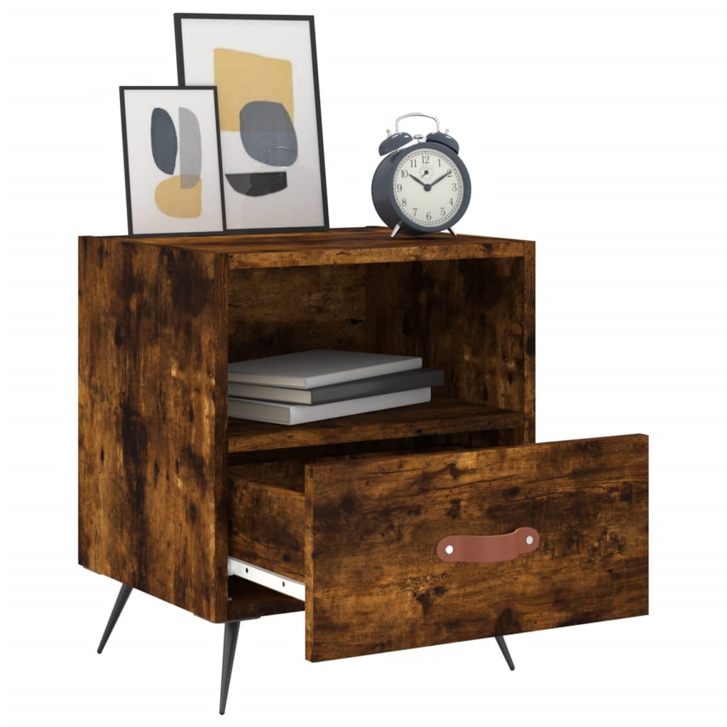 Smoked Oak Bedside Cabinet - 40x35x47.5 cm Engineered Wood